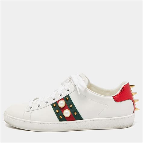 gucci sneakers with pearls|gucci ace low top sneakers.